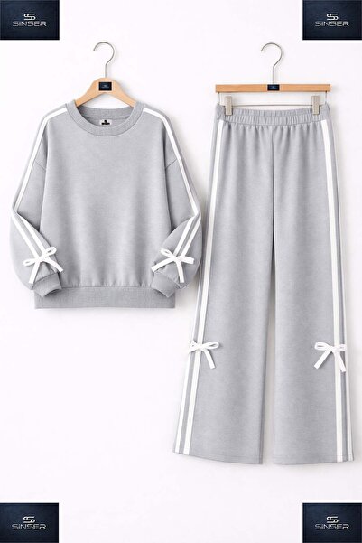 SS SİNSER KIZ COCUK FİYONK DETAYLI ŞERİTLİ SIFIR YAKA ESORTMAN TAKIMI ASKIDA