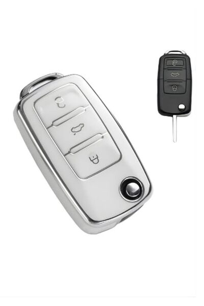 AutoHan Keys غطاء مفتاح فولكس فاجن جولف بولو تيجوان أبيض فضي نانو