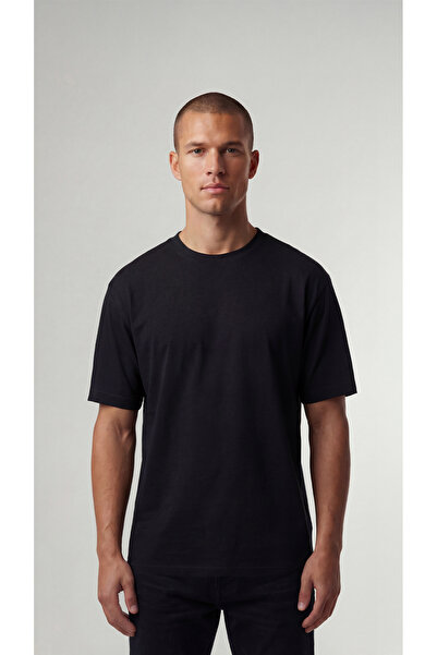 Etikmen %100 Organik Pamuk Düz Oversize Siyah Erkek Tişört