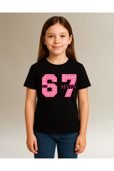 mixxi fashion Six Seven 67 Printed Short-Sleeved T-Shirt for Girls (4-13 Years Old)