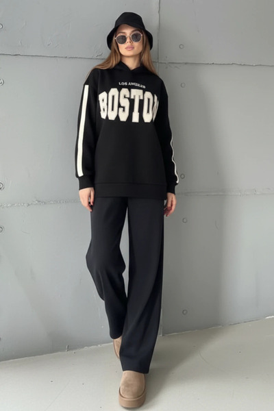 cemo Boston Baskılı Şerit Detaylı Eşofman Takımı