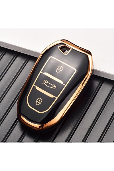 AutoHan Keys Peugeot 208 308 3008 Key Case Cover Black Gold Silent