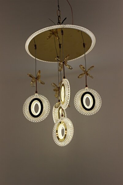 GN GEN AYDINLATMA Şık Gold Kaplama 5li Kristalize Simit Tasarım Bal Kelebekli...