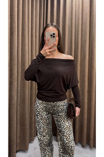 Maysa Brown Boat Neck Blouse