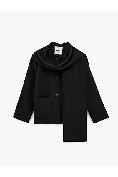 Koton Palton scurt de cașmir cu buzunare cu nasturi și eșarfă cu mânecă lungă