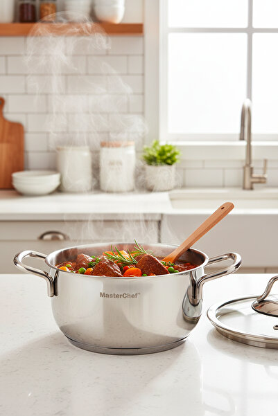Masterchef 16 cm Derin Tencere – Paslanmaz Çelik, İndüksiyon Tabanlı, Cam Kap...