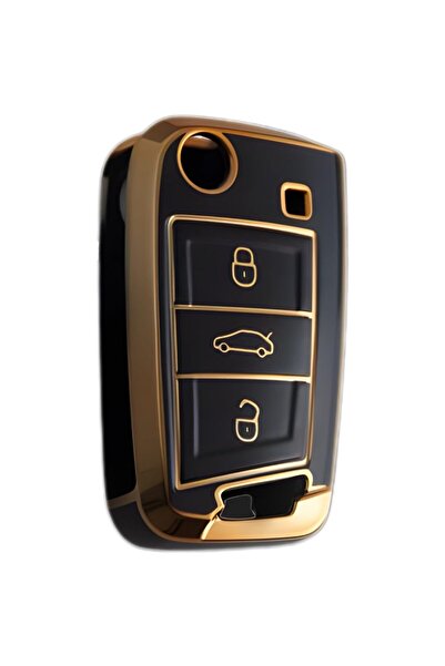 AutoHan Keys غطاء مفتاح سيات ليون إيبيزا أرونا أسود ذهبي نانو