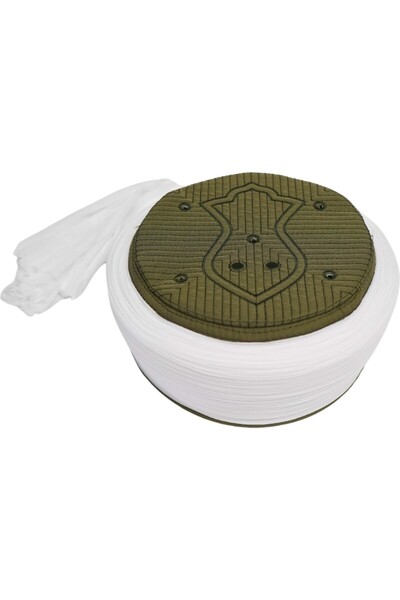 Sarıkhane Çocuk Namaz Sarığı - Beyaz Kumaş - Yeşil Takke - Düz Sarım - Nâli Ş...