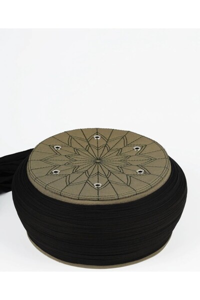 Sarıkhane قماش أصفر-أسود للأطفال - غطاء رأس أخضر - لفافة مستديرة - عين الطائر...