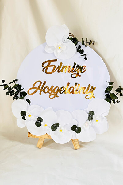 RetroLazer Evimize Hoşgeldiniz Kapı Süsü | Çiçekli Pleksi Kapı Süsü 30x30cm