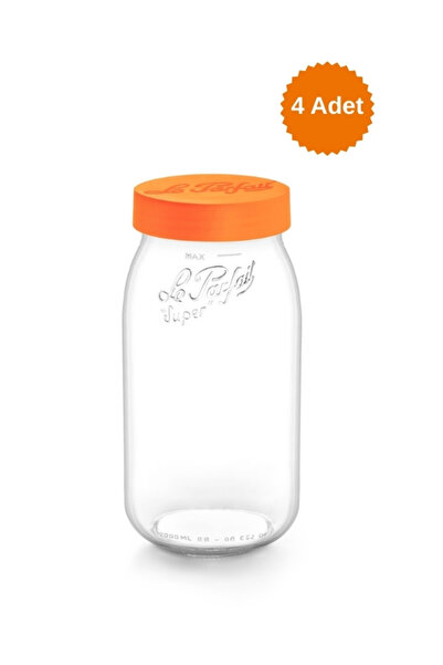 Le Parfait Color Vis Glass Jar 2L Orange (4 Pieces)