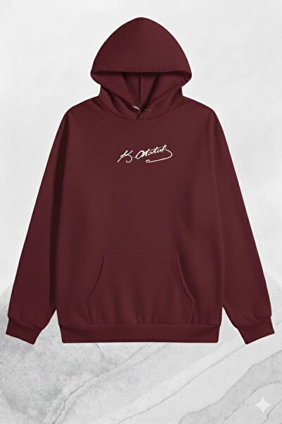 NO 601 Unisex Claret Red Ataturk Signed B Printed Hooded Sweatshirt