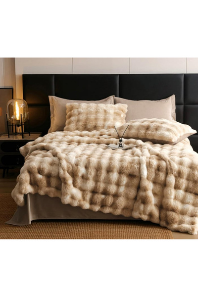 JOJO Double Bed Linen, Extra Fluffy, Made of Artificial Rabbit Fur, 6 Pieces ...