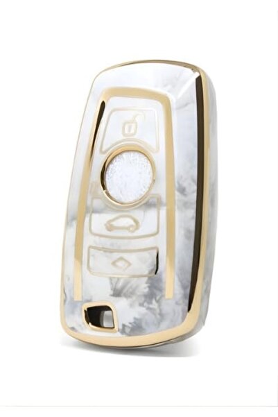 AutoHan Keys Bmw 1 3 5 X5 Marble Pattern Key Case Cover Gold Frame
