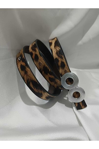 Mara حزام جلدي رفيع بنقشة الفهد - مشبك معدني أنيق بحلقة مزدوجة، تصميم متين وأنيق