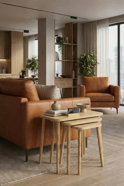 PDMPOİNT DOLAP MARKET Çınar 3 lü Zigon Sehpa Takımı - Safir Meşe