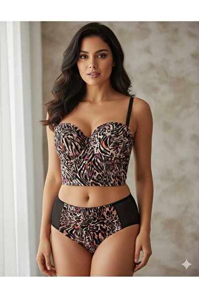 MODA Μαύρο σετ μπραλέτες με επένδυση και σχέδιο λεοπάρ