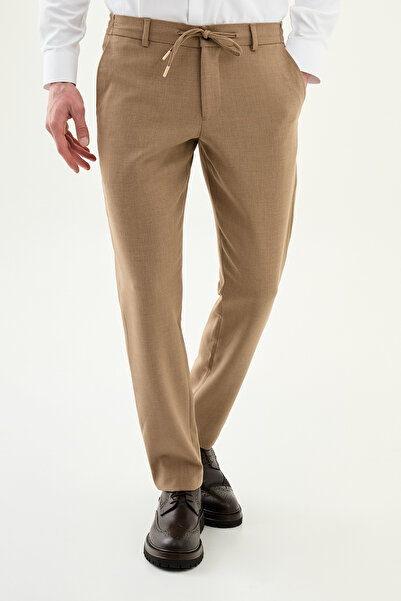 Mcr Düz Slim Fit Men's Trousers with Elastic Waist and Drawstring Beige - 383...