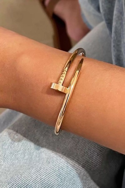 Ebijuteri Gold Çivi Model İkonik Kelepçe Bileklik - 316L Cerrahi Çelik Premiu...