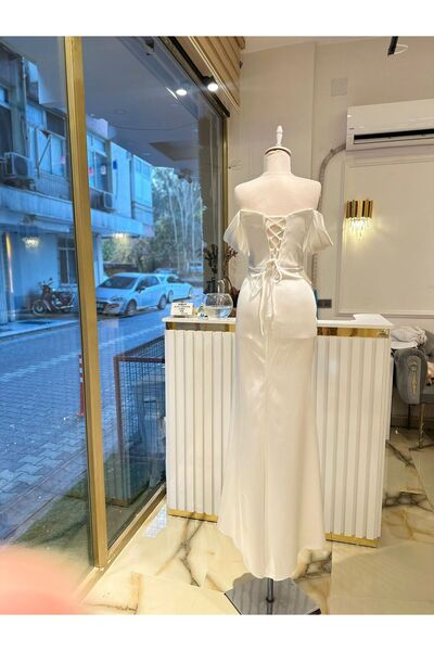 Abiye's BÜSTİYERLİ BALIK SATEN DÜŞÜK KOLLU DRAPELİ SATEN NİŞAN SÖZ İSTEME ABİ...