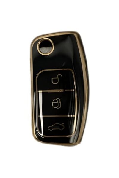 AutoHan Keys غطاء مفتاح فورد فوكس فييستا أسود ذهبي 3 مفاتيح