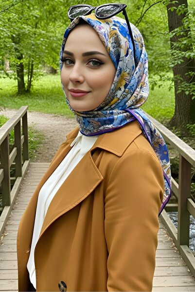 İmajButik Eșarfă din bumbac digital moale, muștar/albastru