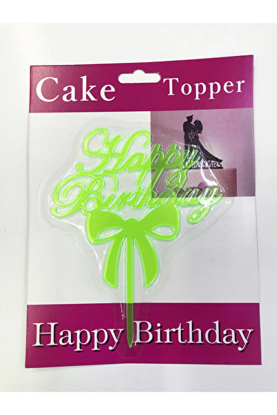 magicool Happy Birthday Written Bow Cake Cake Stick Green Color