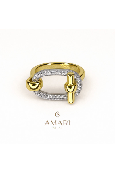 Amari Taş İşlemeli Oval Kilit Yüzük