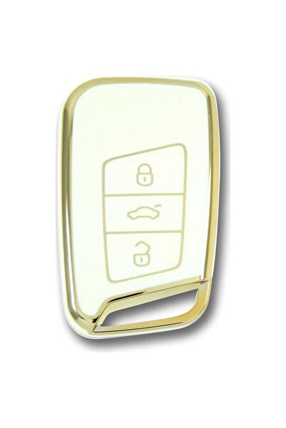 AutoHan Keys غطاء مفتاح ذكي لسيارة فولكس فاجن باسات B8، ذهبي أبيض نانو