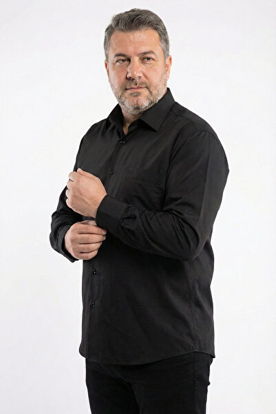 nacar çarşı Men's Black Plus Size Classic Fit Long Sleeve Shirt