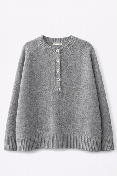 Mixray 7004 Women's Buttoned Basic Knit Sweater Anthracite