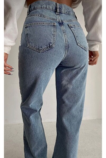 ON KLEEM Light Blue Snow Wash Palazzo Wide Leg Super High Waist Jeans (Size C...