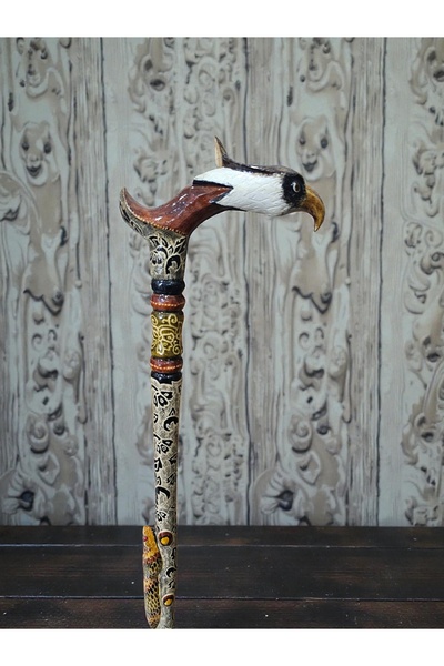 AHŞAPCİTY Özel işlemeli Kartal Başlı Yılan Kabartmalı Devrek Bastonu (Kızılcı...
