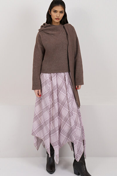 Trend Alaçatı Stili Women's Pink Asymmetrical Cut Lined Woven Skirt Alc-X14890