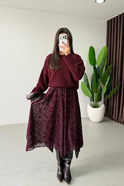 Rora Tulle Detailed Asymmetrical Lined Long Skirt