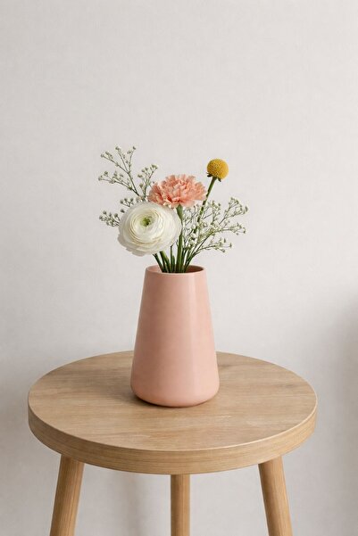 Şirin 3D Tasarım Soft Peach Mini Vazo – Yavru Ağzı | 14×9 cm