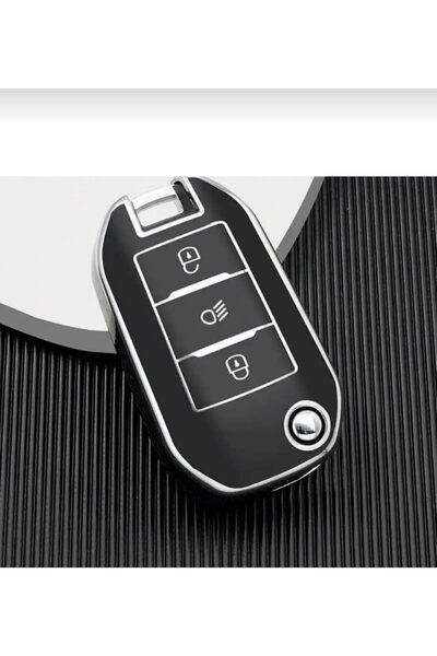 AutoHan Keys غطاء مفتاح بيجو سيتروين أسود فضي مع إضاءة