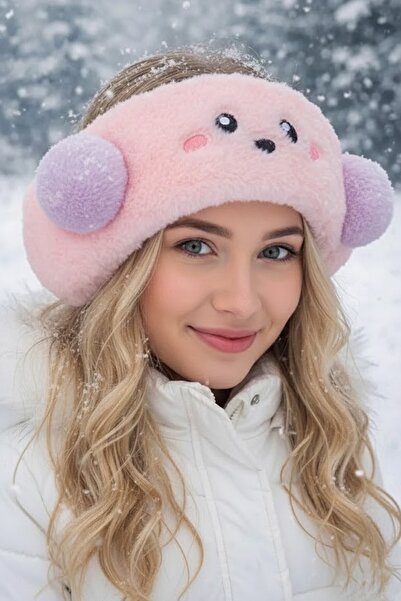 CAŞ DEKORASYON سماعات أذن من القطيفة على شكل دمية دب بلون السلمون