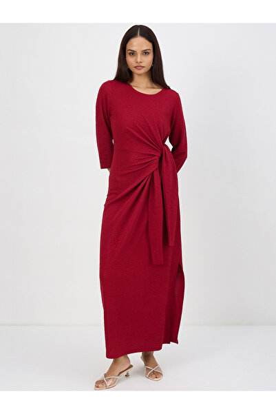 Styli Women Deep Red Tie-Up Maxi Dress