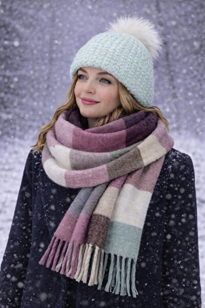 kuru Set de iarnă premium: beretă + șal lat tip boucle |   Moale, cald, la mo...