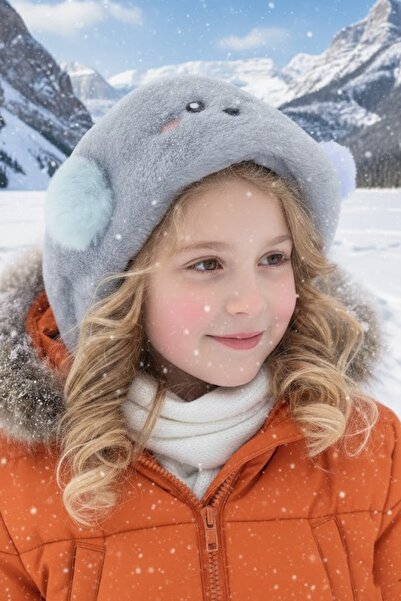 CAŞ DEKORASYON سماعات أذن قطيفة على شكل دمية دب باللون الرمادي