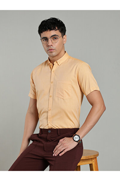KUONS AVENUE By Styli Men Yellow Short Sleeve Oxford Shirt