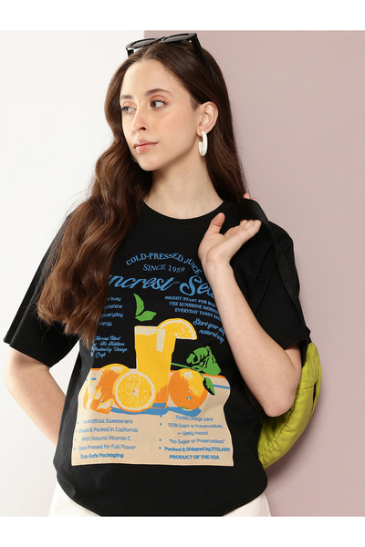 Dillinger By Styli تيشيرت نسائي قصة فضفاضة برقبة دائرية