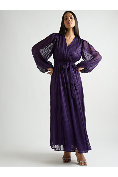 Styli Women Deep Purple Balloon Sleeve Wrap Maxi Dress