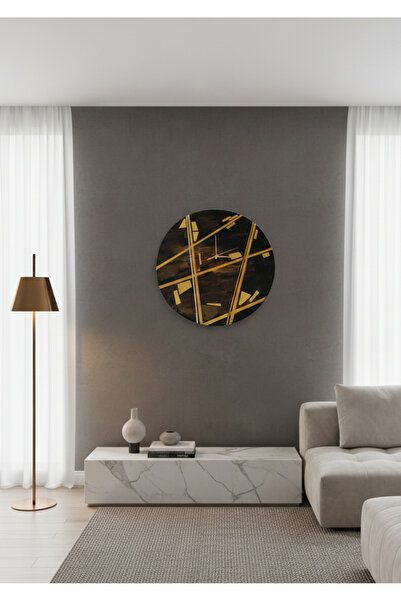SHEKİLHOME Altın Lineer: Geometrik Tasarımlı Epoksi Duvar Saati
