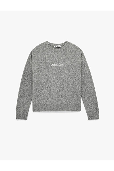 Koton Long Sleeve Crew Neck Embroidered Knit Sweater