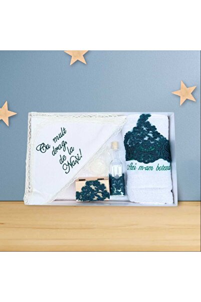 OEM Trusou Botez 7 Piese Elegant cu Broderie Verde Smarald