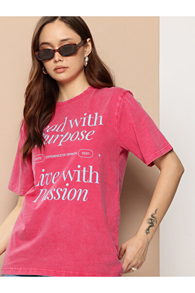 Difference of Opinion By Styli Women Oversized Washed Printed T-Shirt