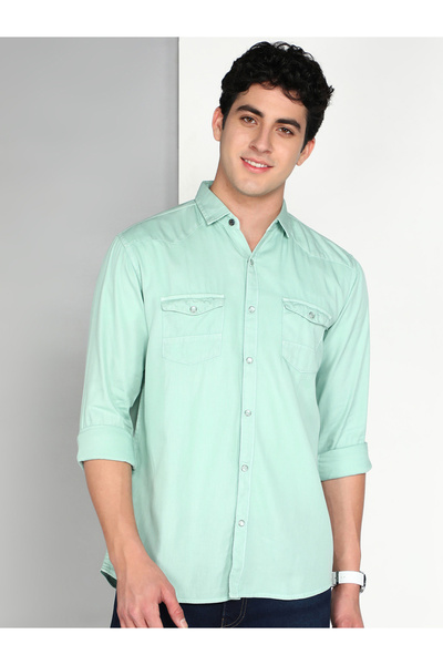 KUONS AVENUE By Styli Men Green Cotton Twill Shirt