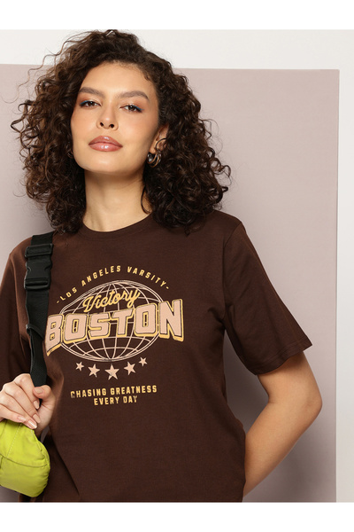 Dillinger By Styli Women Oversized Varsity Print T-Shirt